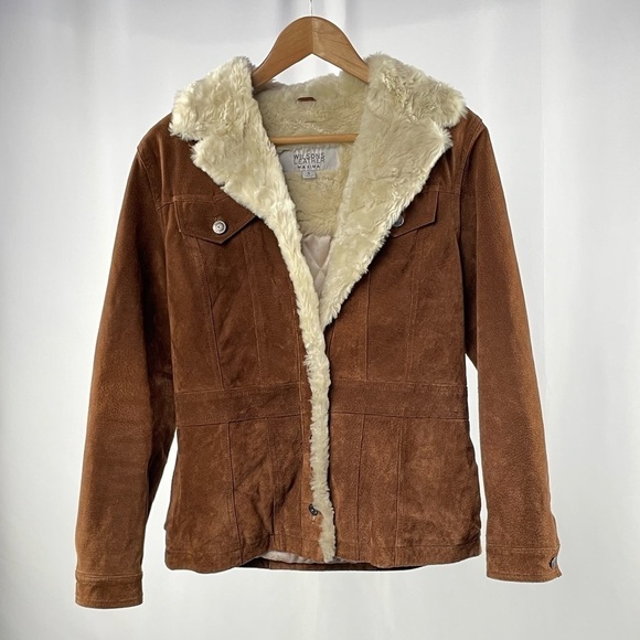 Wilsons Leather Maxima Suede Faux Fur Trim Jacket in‎ Brown Size Small - Picture 1 of 4